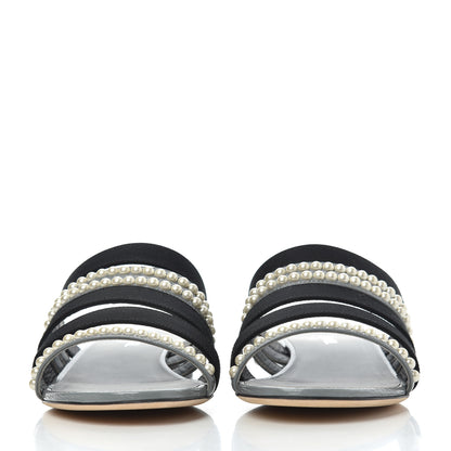 Chanel Patent Grosgrain CC Pearl Mules 38 Grey Black 2 of 11