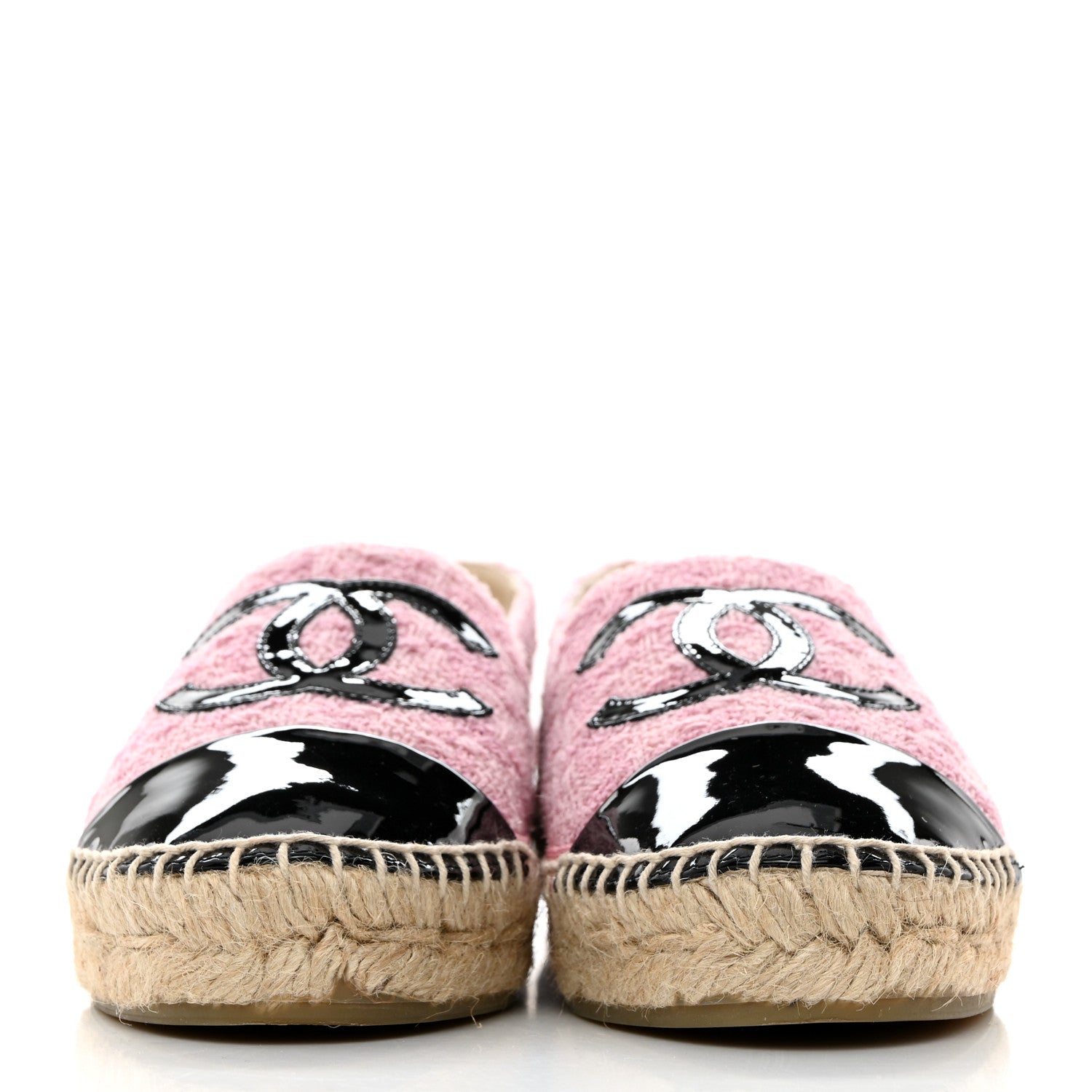 Chanel Tweed Patent CC Espadrilles 37 Pink Black 2 of 8