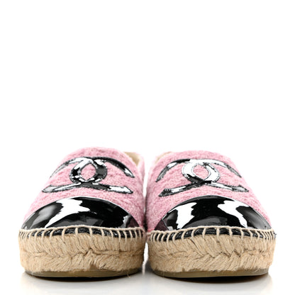Chanel Tweed Patent CC Espadrilles 37 Pink Black 2 of 8