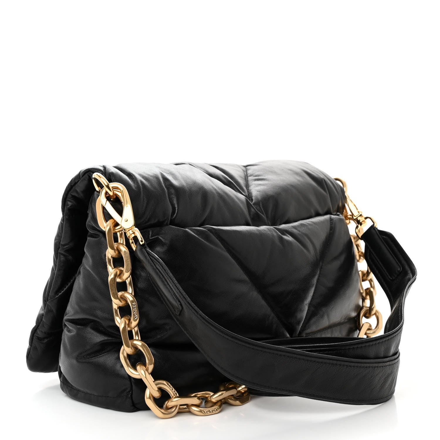 Prada Nappa Soft Padded Logo Embossed Triangle Quilted Shoulder Bag Black 3 of 10