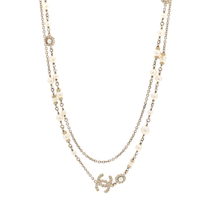 Chanel Pearl Crystal CC Long Necklace Gold 5 of 10