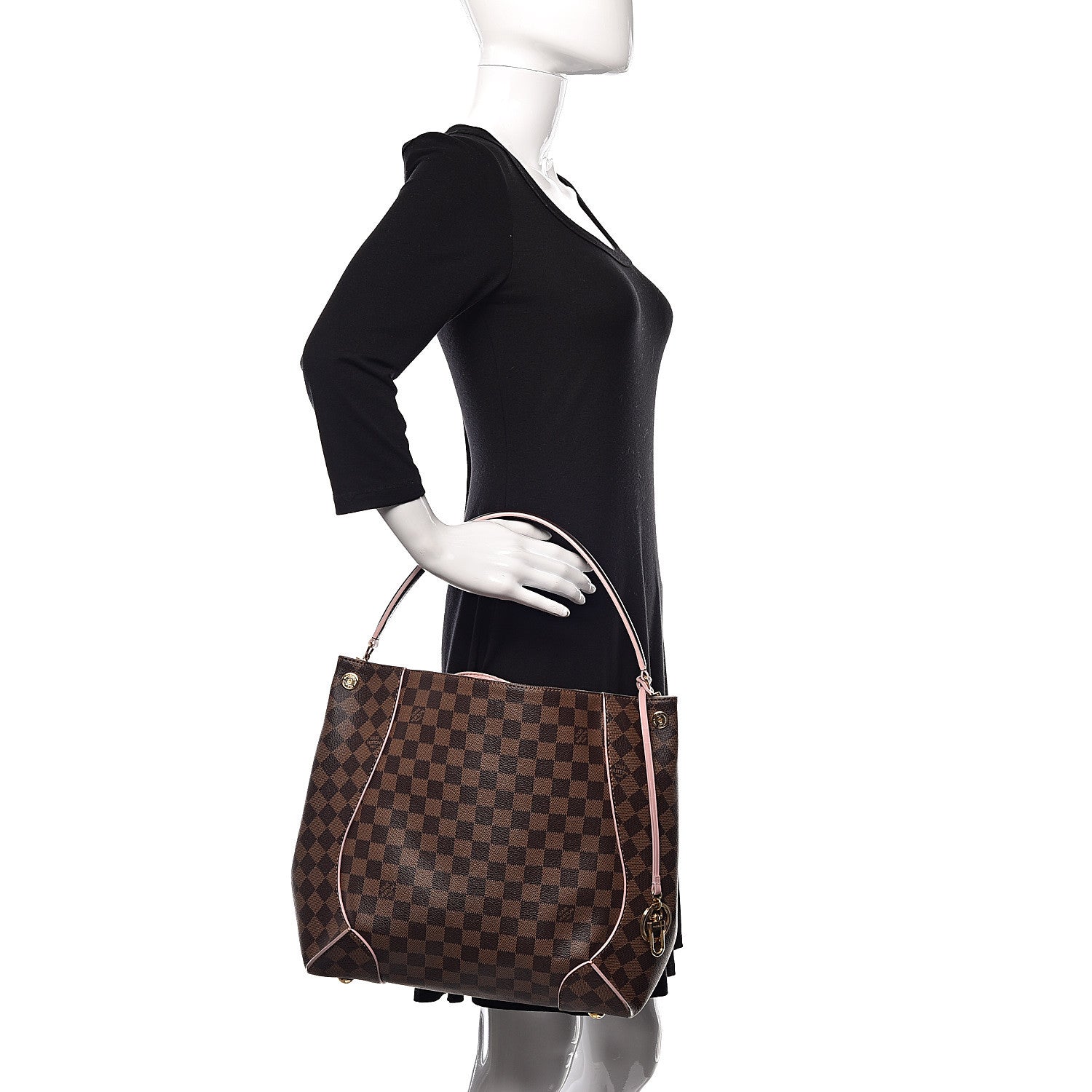 Louis Vuitton Damier Ebene Caissa Hobo Rose Ballerine 2 of 8