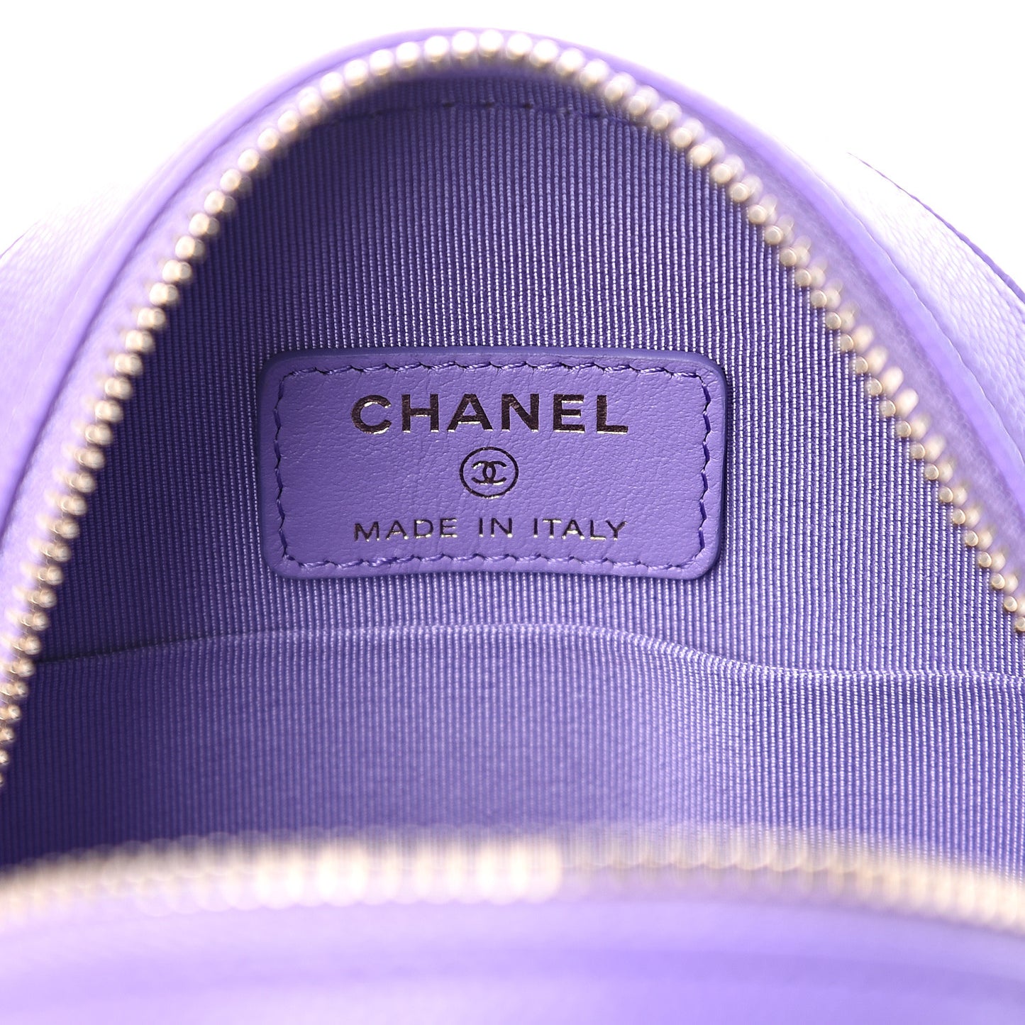 Caviar Quilted Round Clutch With Chain Purple