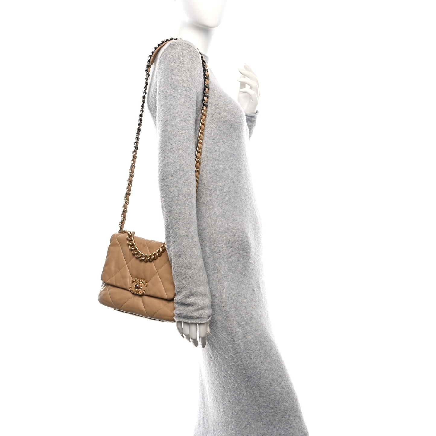 Lambskin Quilted Medium Chanel 19 Flap Dark Beige