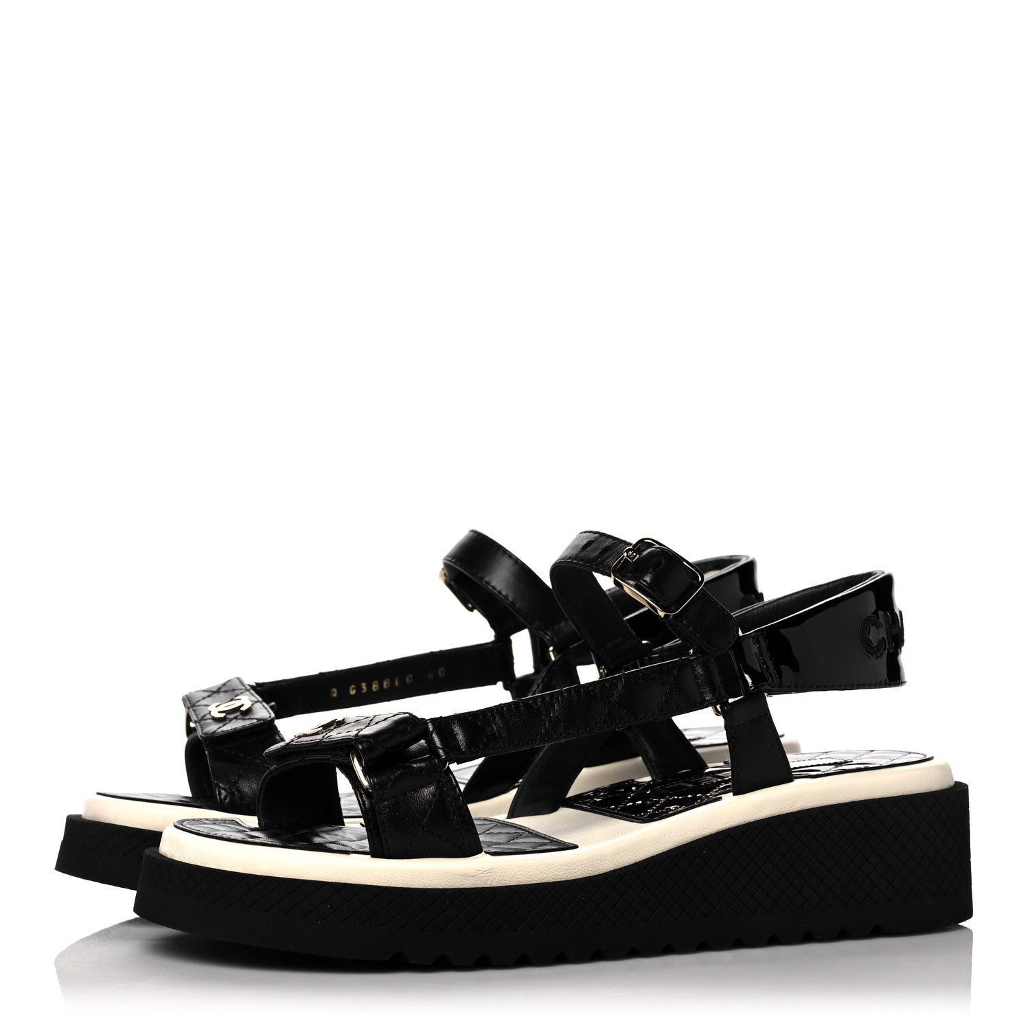 Chanel Lambskin Logo Platform Sandals 40 Black White 3 of 9