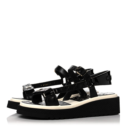 Chanel Lambskin Logo Platform Sandals 40 Black White 3 of 9