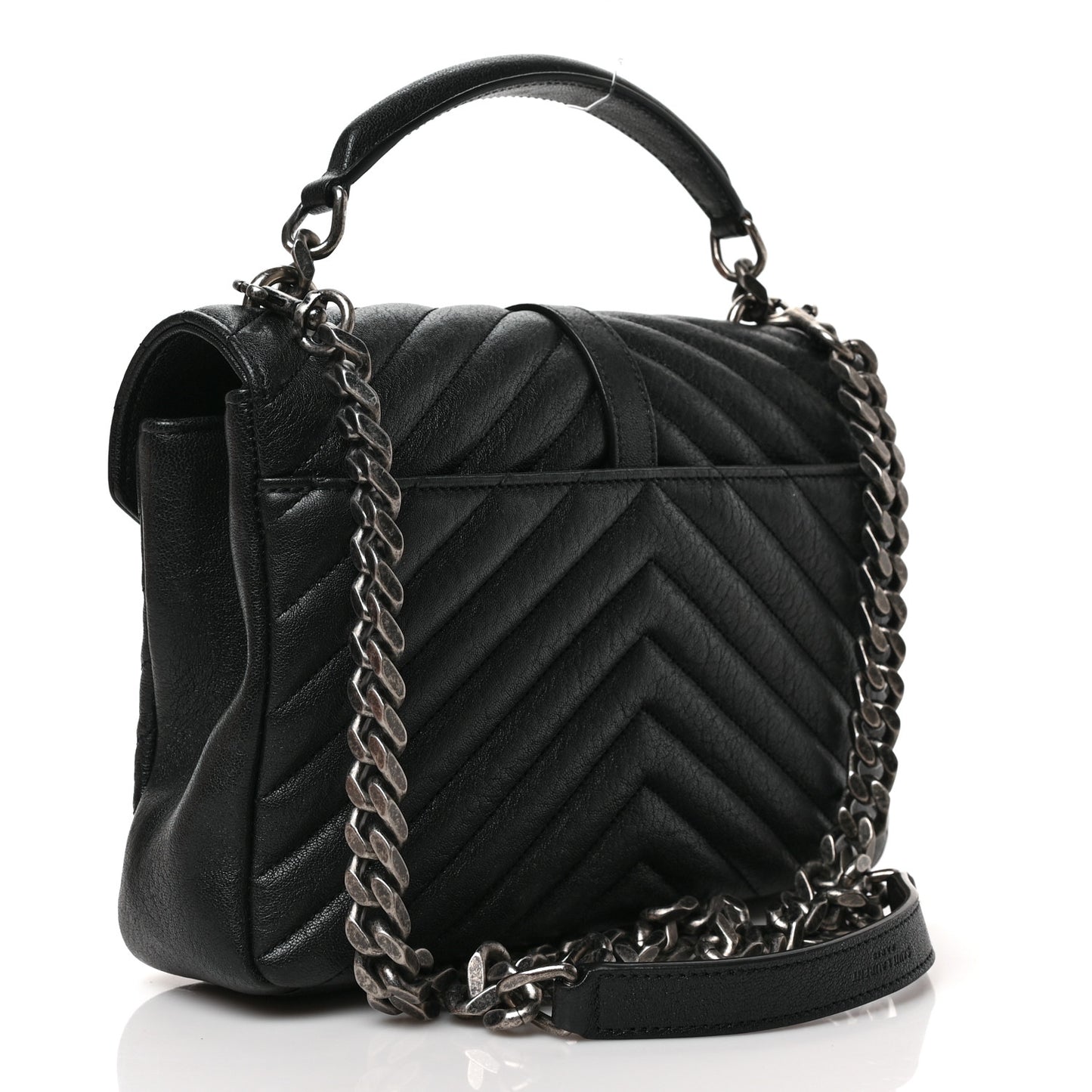 Sheepskin Matelasse Chevron Monogram Medium College Bag Black