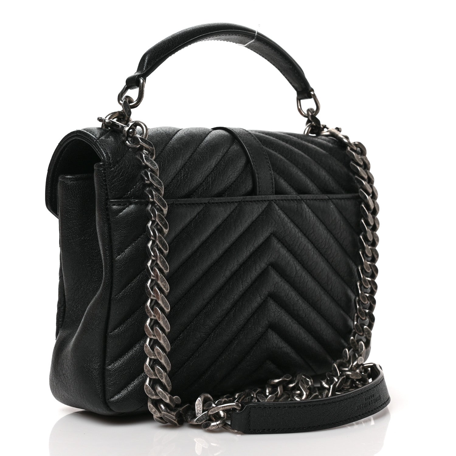 Saint Laurent Sheepskin Matelasse Chevron Monogram Medium College Bag Black 3 of 9