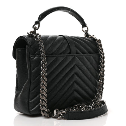 Saint Laurent Sheepskin Matelasse Chevron Monogram Medium College Bag Black 3 of 9