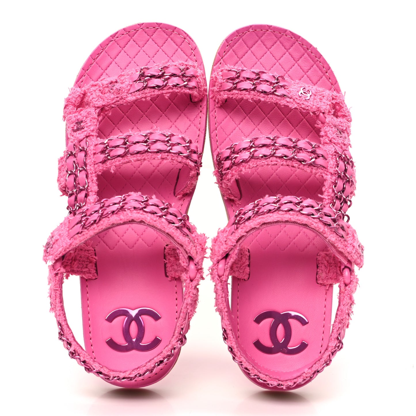 Tweed Chain Sandals 38 Pink
