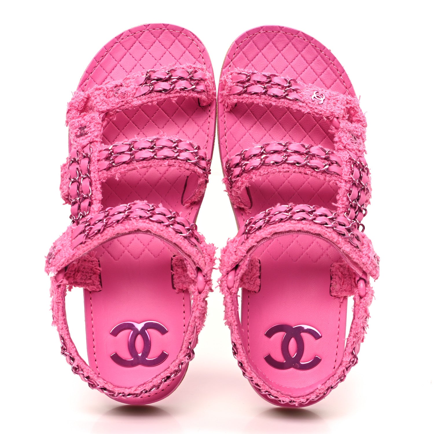Chanel Tweed Chain Sandals 38 Pink 2 of 10
