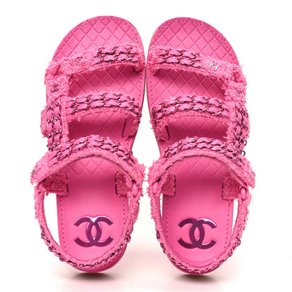 Chanel Tweed Chain Sandals 38 Pink 2 of 10