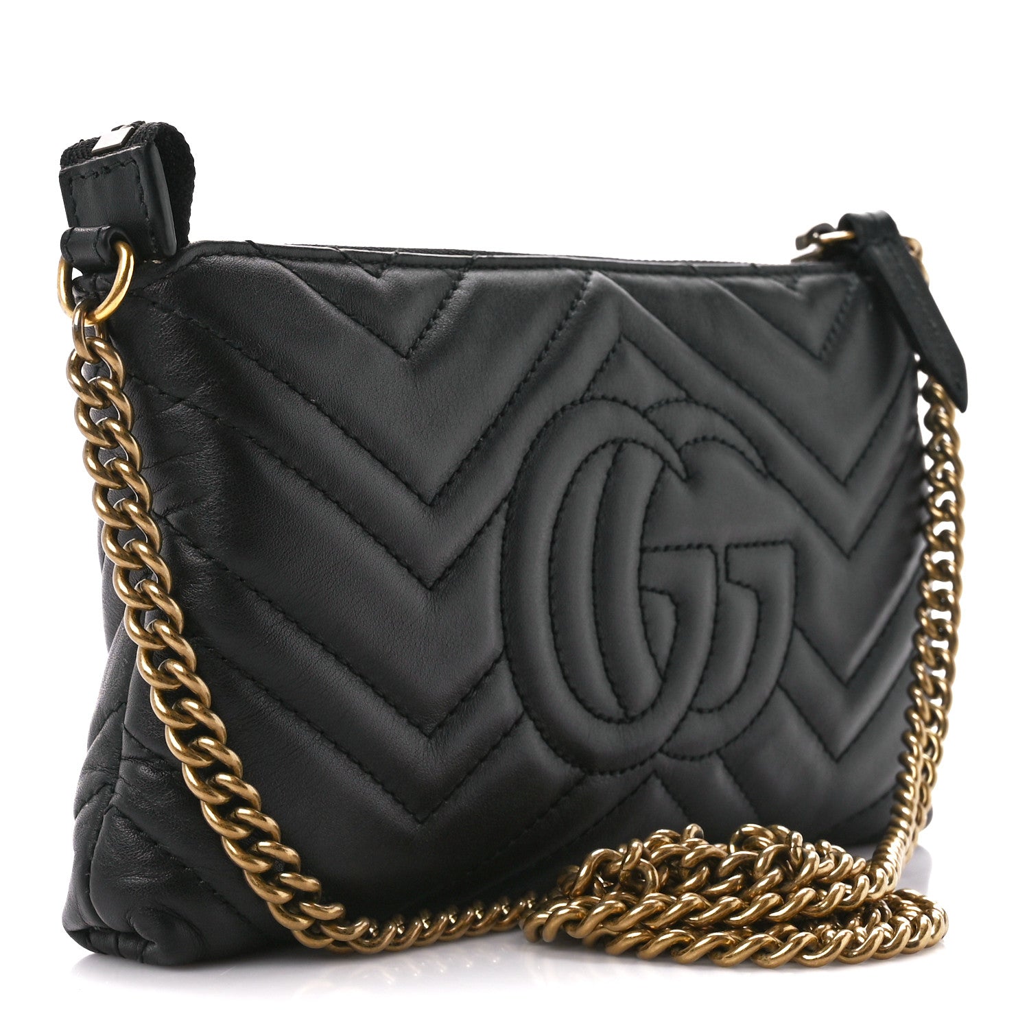 Gucci Calfskin Matelasse Mini GG Marmont Chain Bag Black 3 of 11