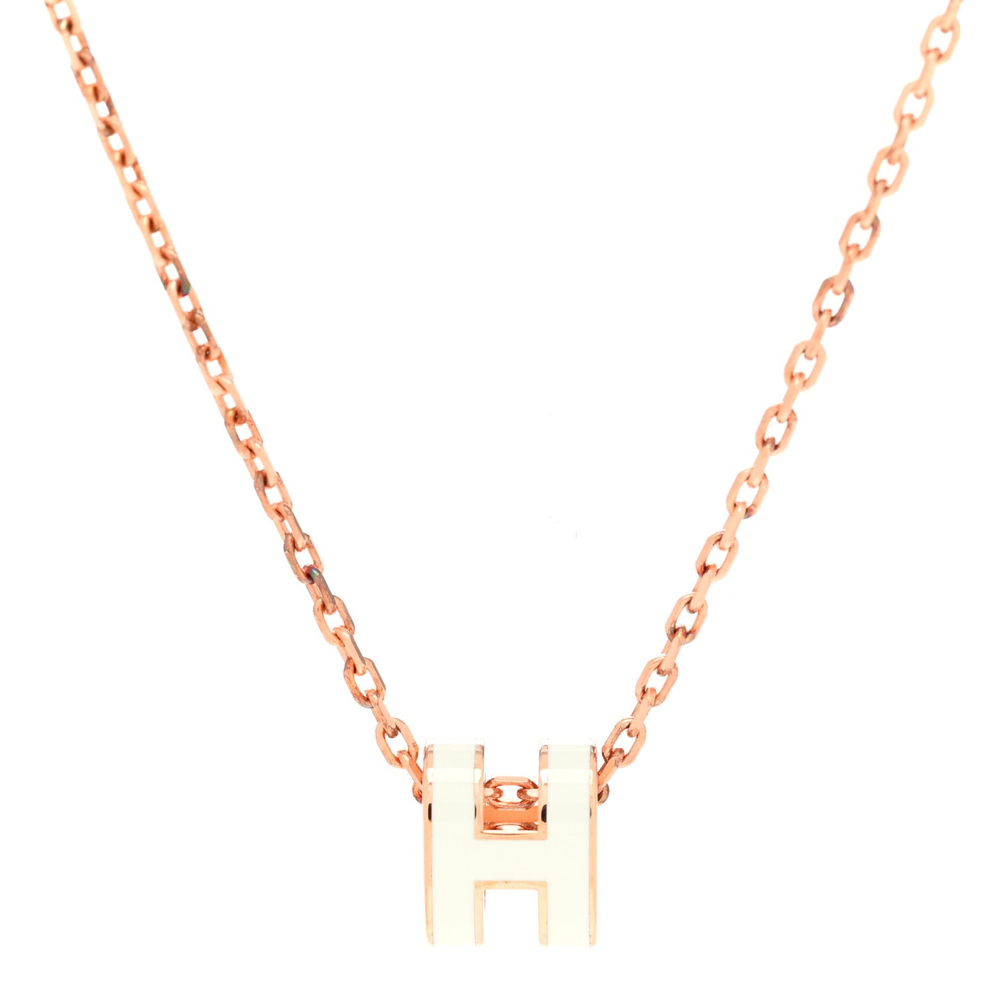 Lacquered Rose Gold Mini Pop H Pendant Necklace White