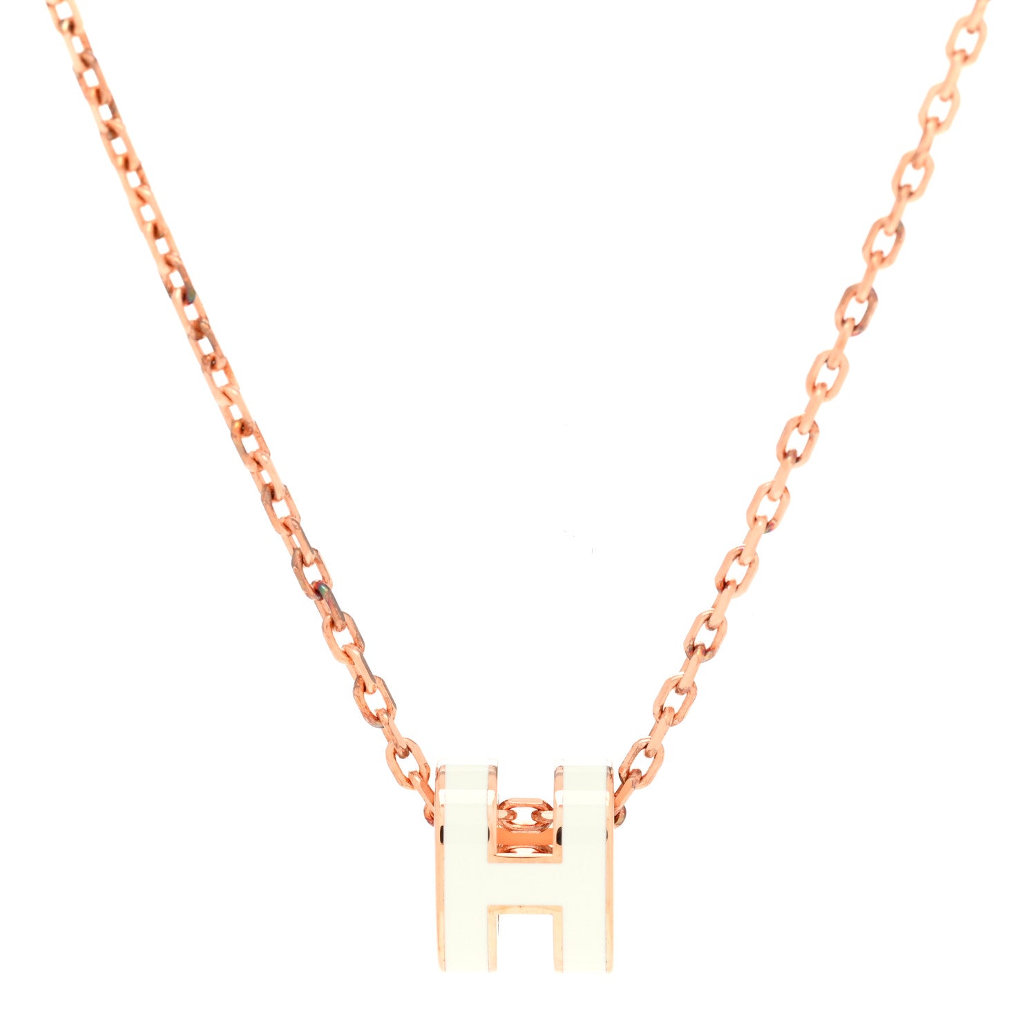 Hermes Lacquered Rose Gold Mini Pop H Pendant Necklace White 1 of 6