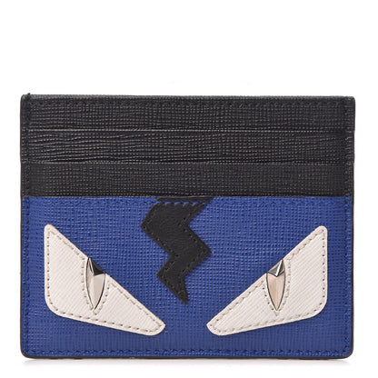 Fendi Vitello Elite Flamingo Lightning Monster Eyes Card Holder Blue Neon White 1 of 8
