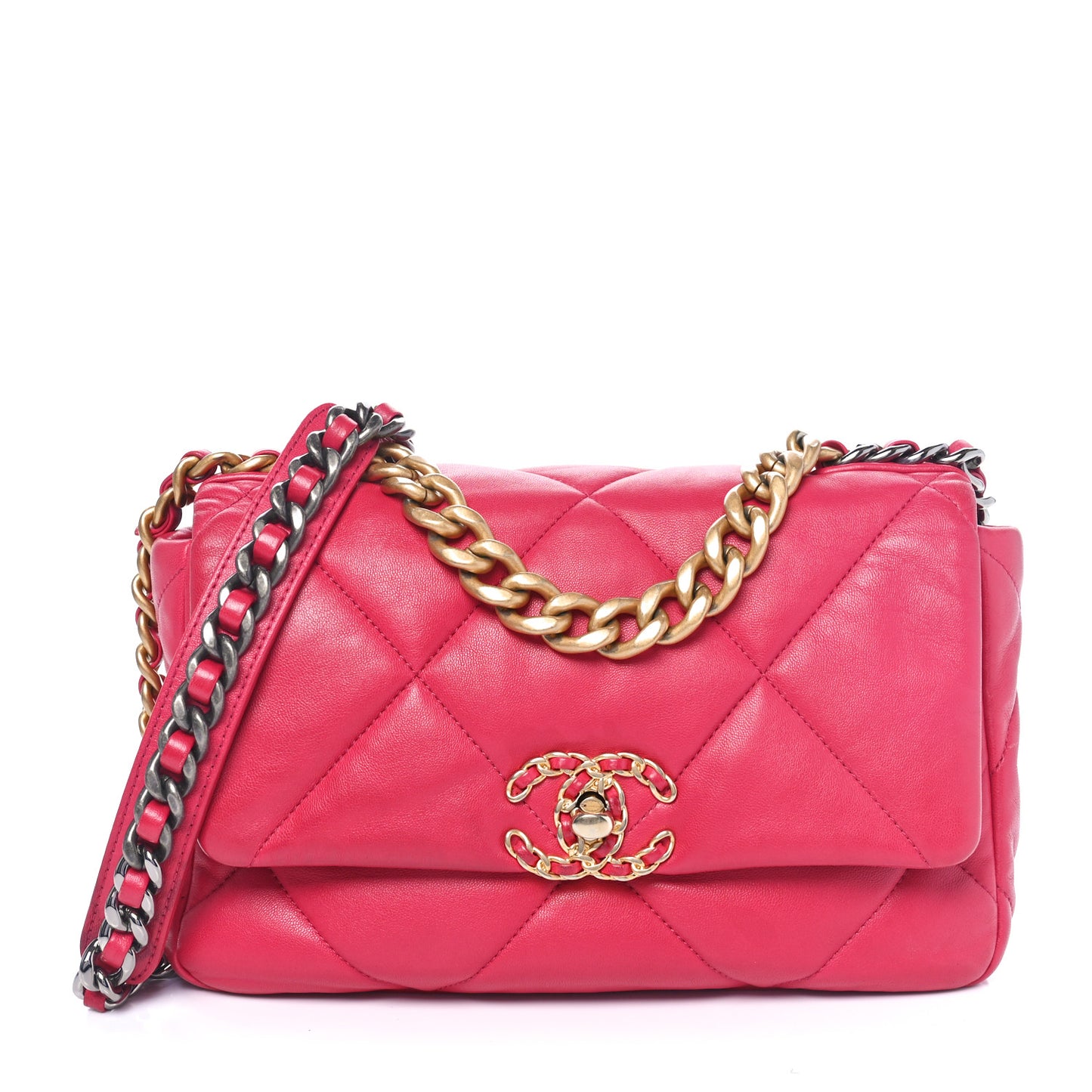 Lambskin Quilted Medium Chanel 19 Flap Dark Pink