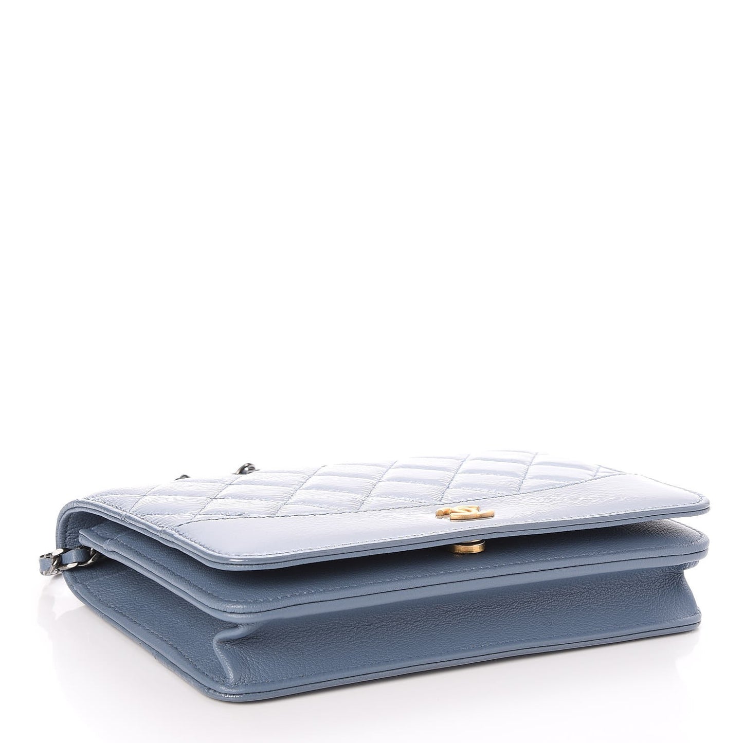 Patent Goatskin Quilted Gabrielle Wallet On Chain WOC Blue