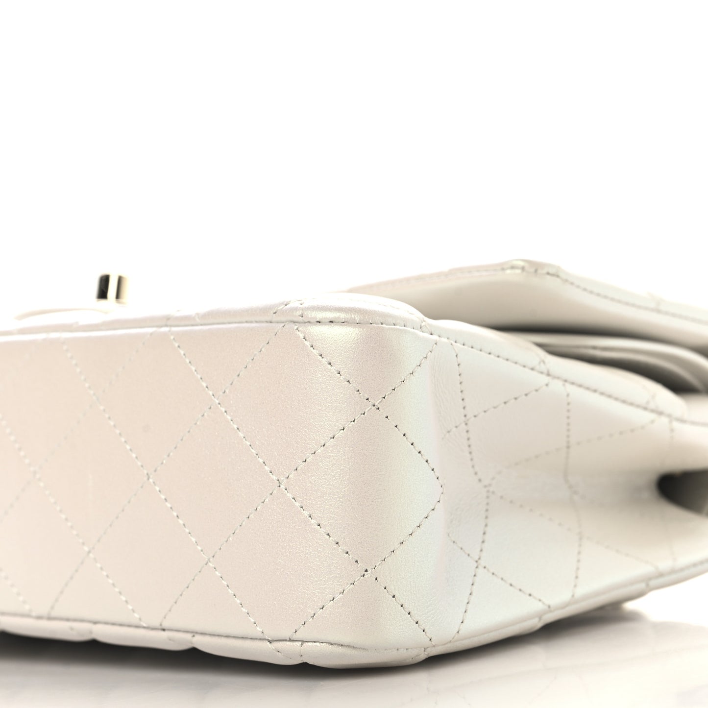 Iridescent Calfskin Quilted Medium Double Flap White