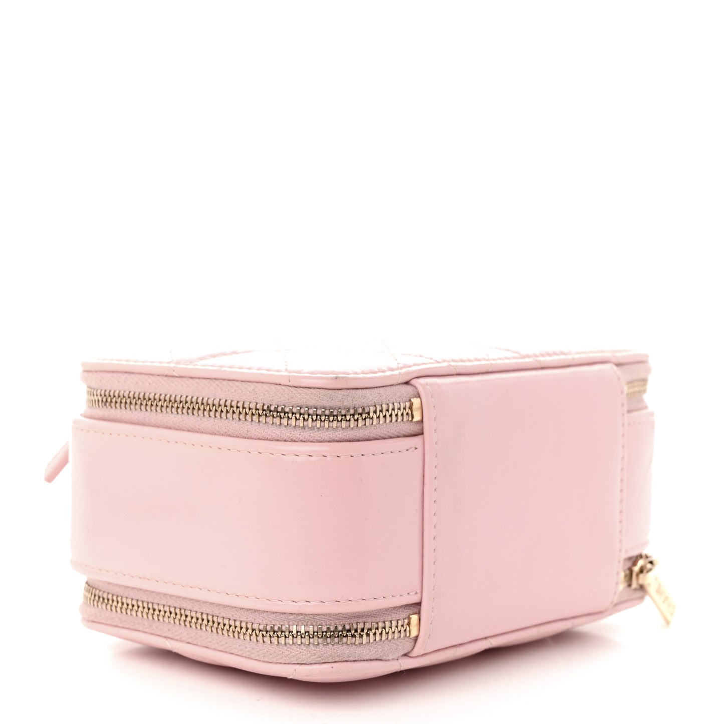 Glazed Calfskin Quilted Small Top Handle Vanity Case Light Pink