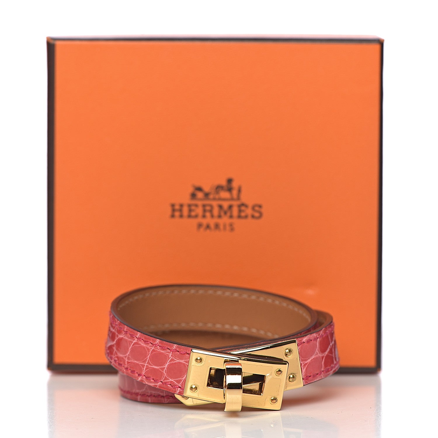 Hermes Shiny Alligator Kelly Double Tour Bracelet T2 Bougainvillea 4 of 7