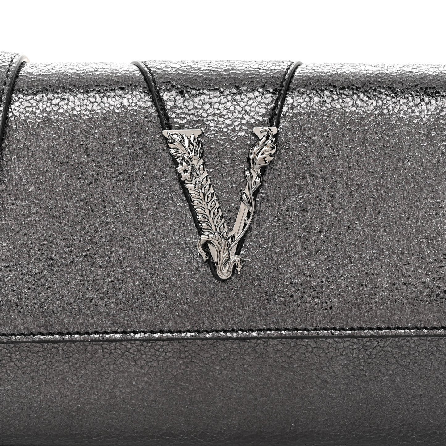 Metallic Calfksin Virtus Wallet On Chain Grey