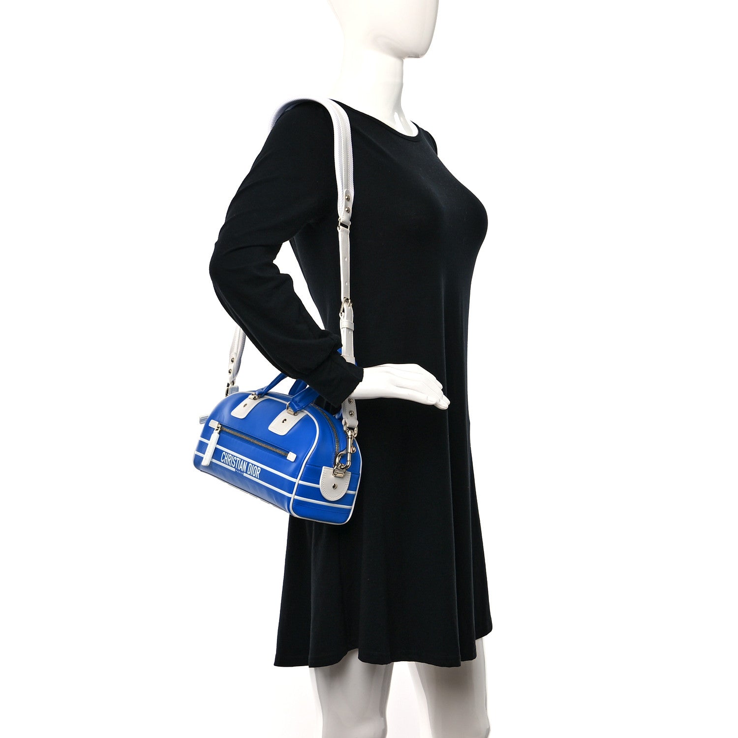 Christian Dior Calfskin Small Dior Vibe Zip Bowling Bag Blue 2 of 10