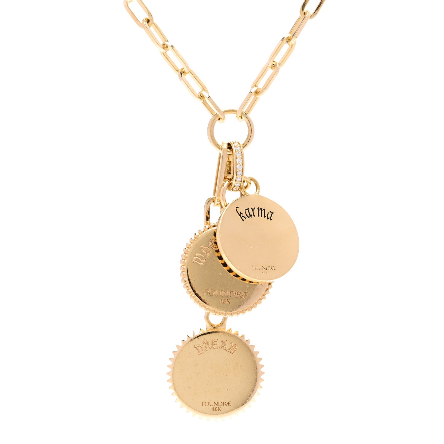 18K Yellow White Gold Diamond Enamel Baby Karma Wholeness Dream Refined Clip Extension Chain Necklace