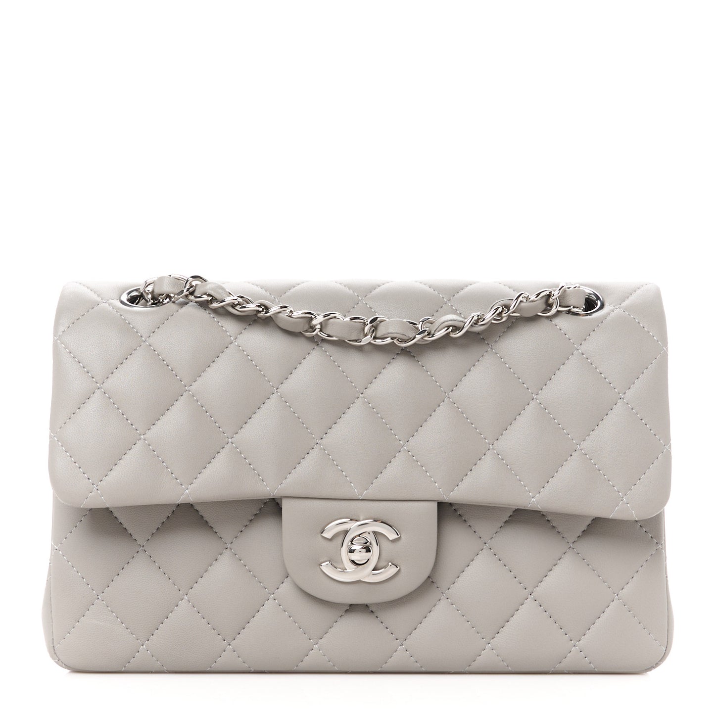 Lambskin Quilted Small Double Flap Grey