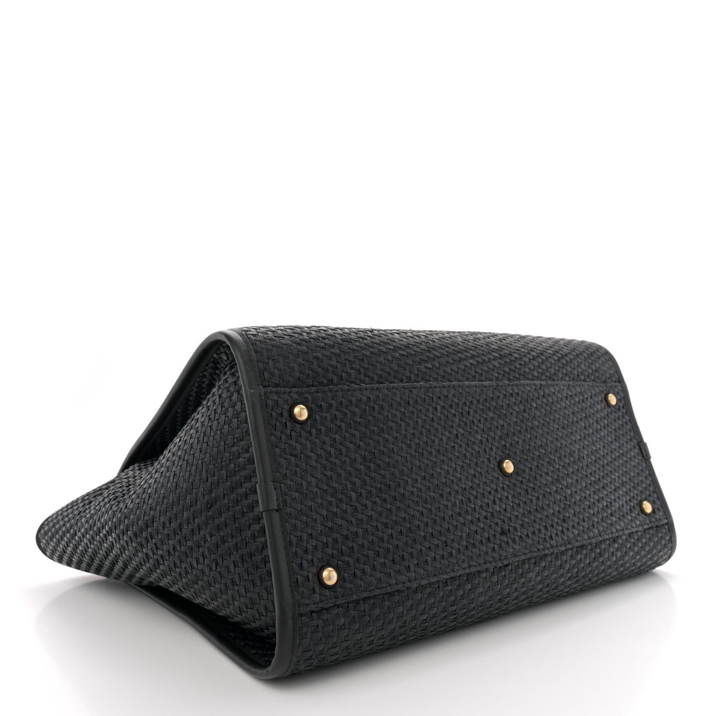 Straw Raffia Calfskin Chain Medium Deauville Tote Black