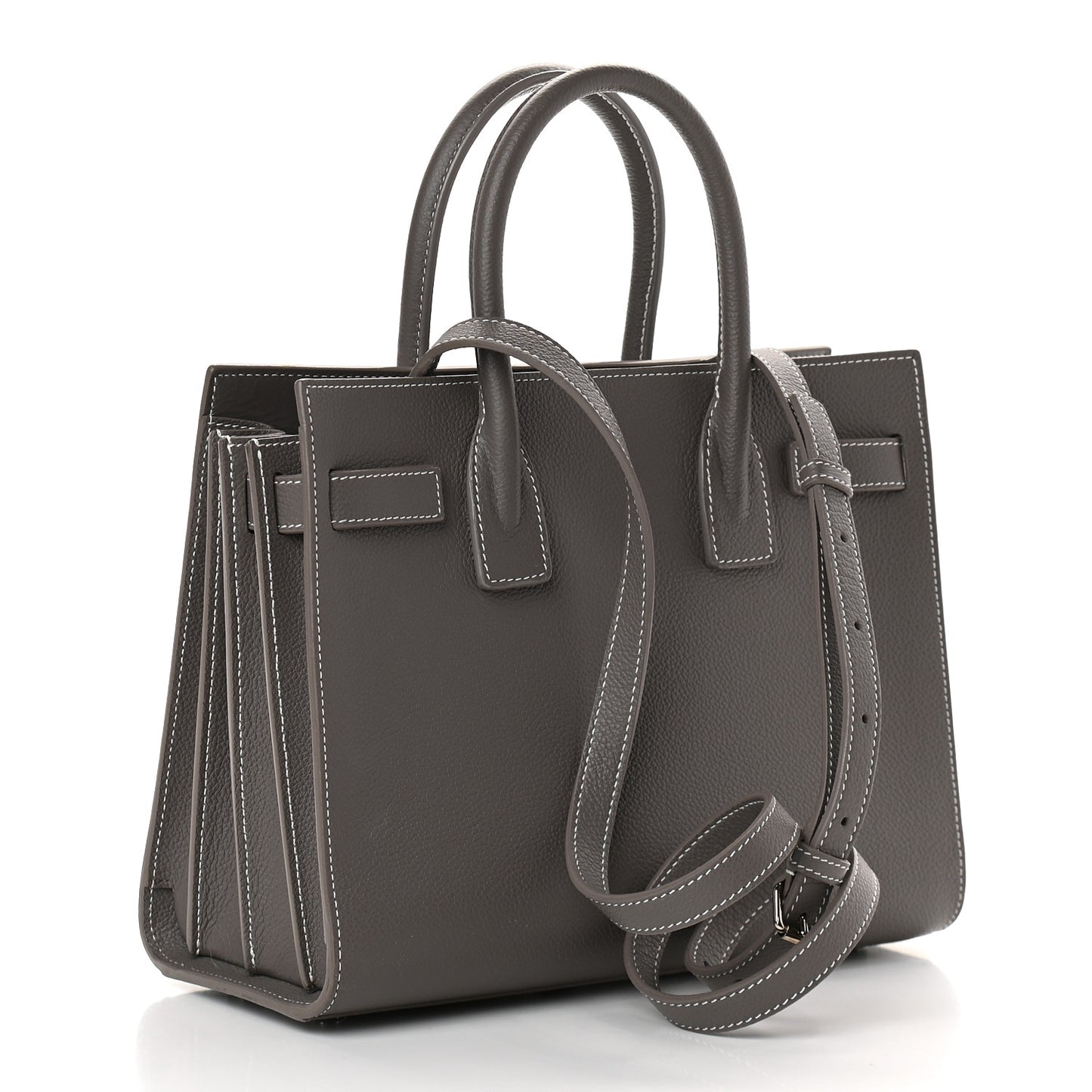 Grained Calfskin Topstich Baby Sac De Jour Grey