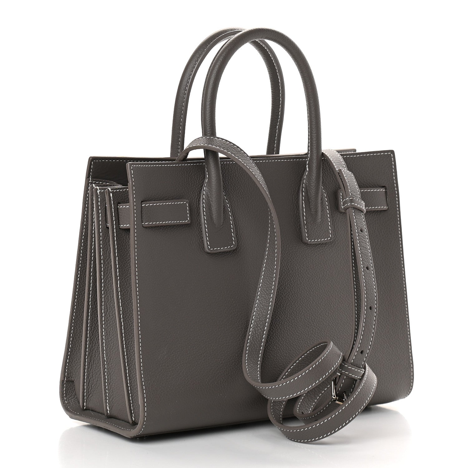 Saint Laurent Grained Calfskin Topstich Baby Sac De Jour Grey 4 of 10