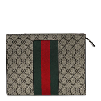 Gucci GG Supreme Monogram Selleria Calfskin Web New Web Cosmetic Case Beige Ebony Cocoa 1 of 9