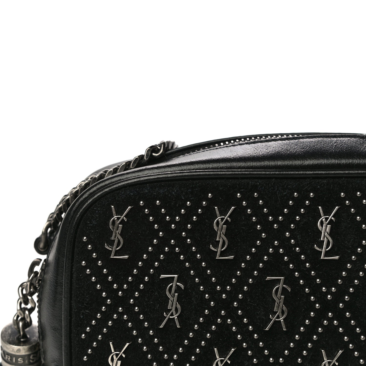 Saint Laurent Suede Calfskin Embellished Mini Monogram Lou Camera Bag Black 10 of 21