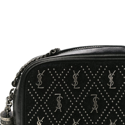 Saint Laurent Suede Calfskin Embellished Mini Monogram Lou Camera Bag Black 10 of 21