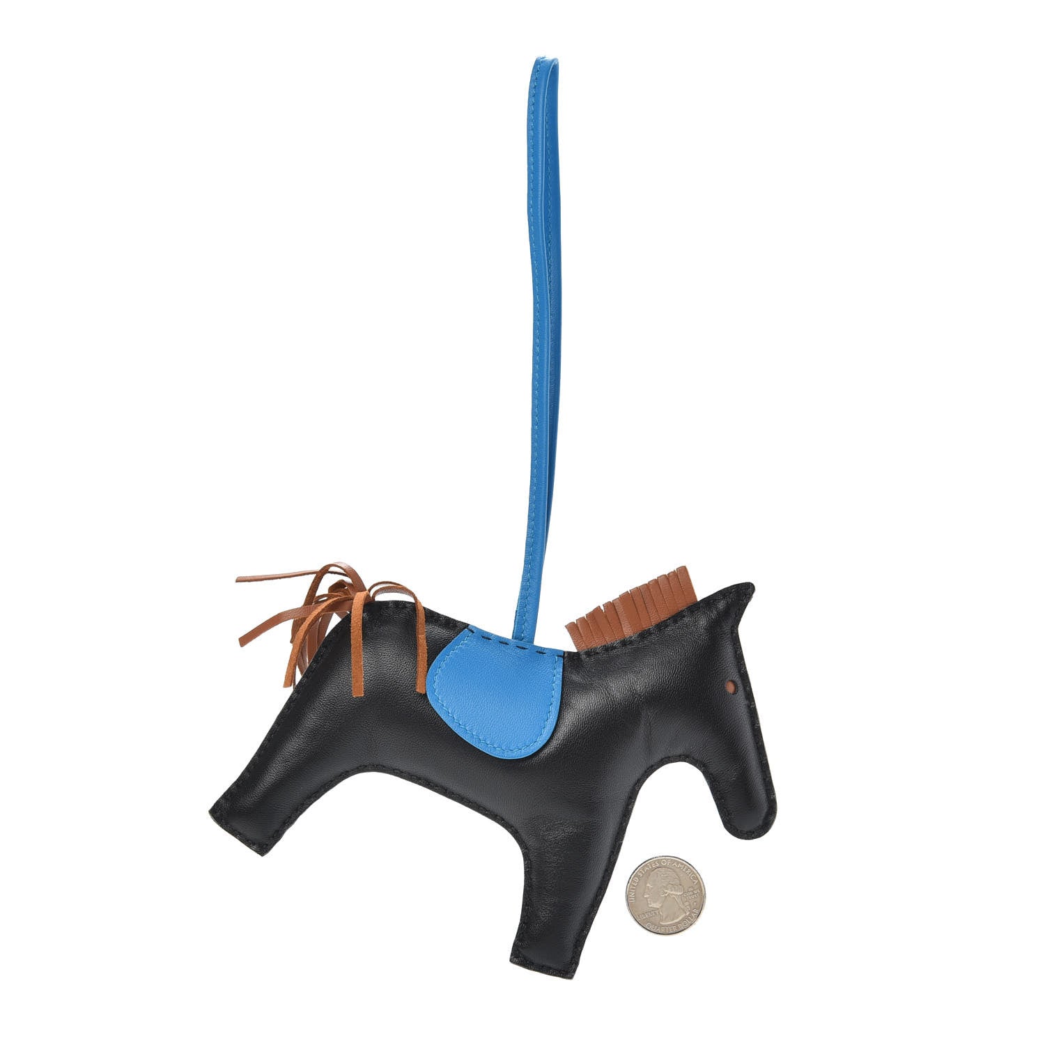 Hermes Milo Lambskin Grigri Rodeo Horse Bag Charm GM Black Gold Bleu Zanzibar 2 of 4