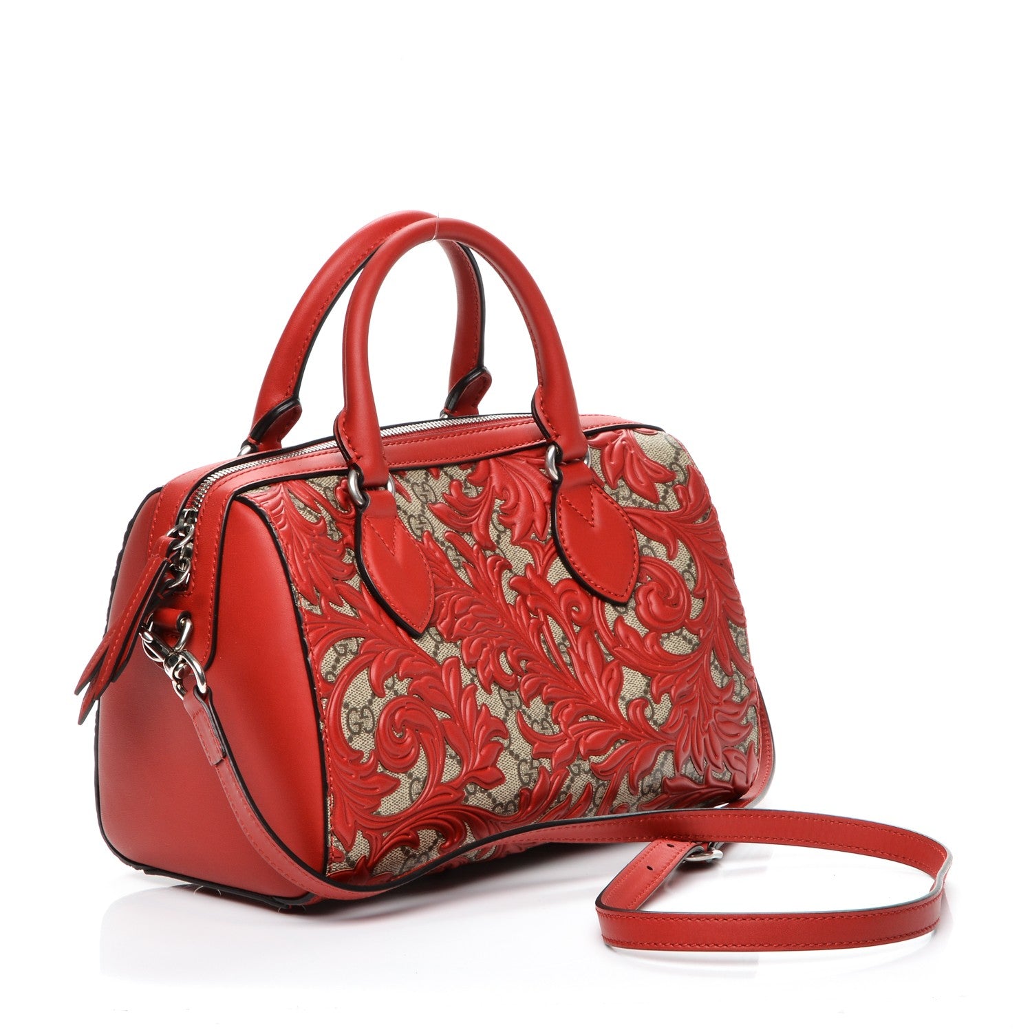 Gucci GG Supreme Monogram Arabesque Small Boston Hibiscus Red 3 of 6