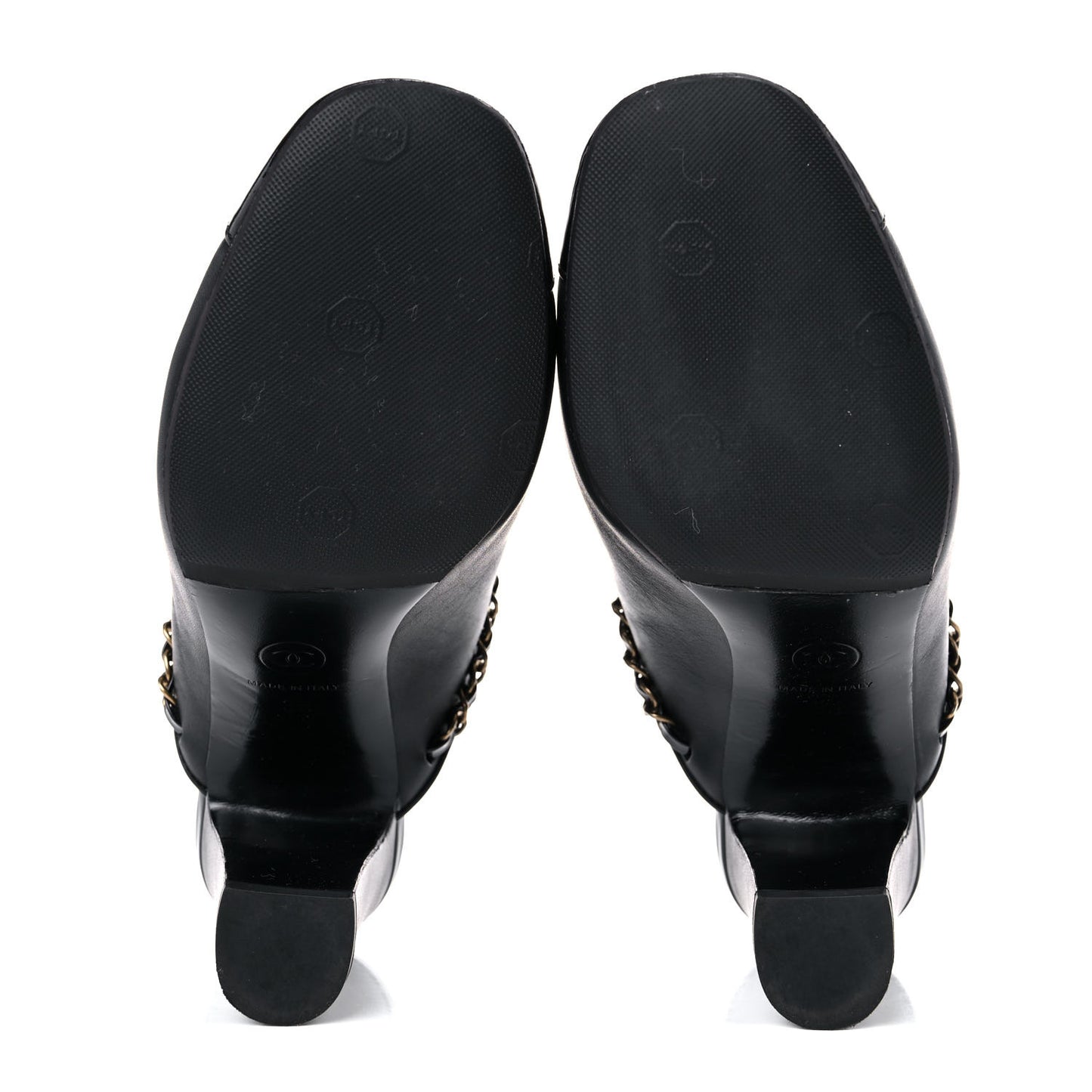 Calfskin Patent Cap Toe Chain Mule 35 Black