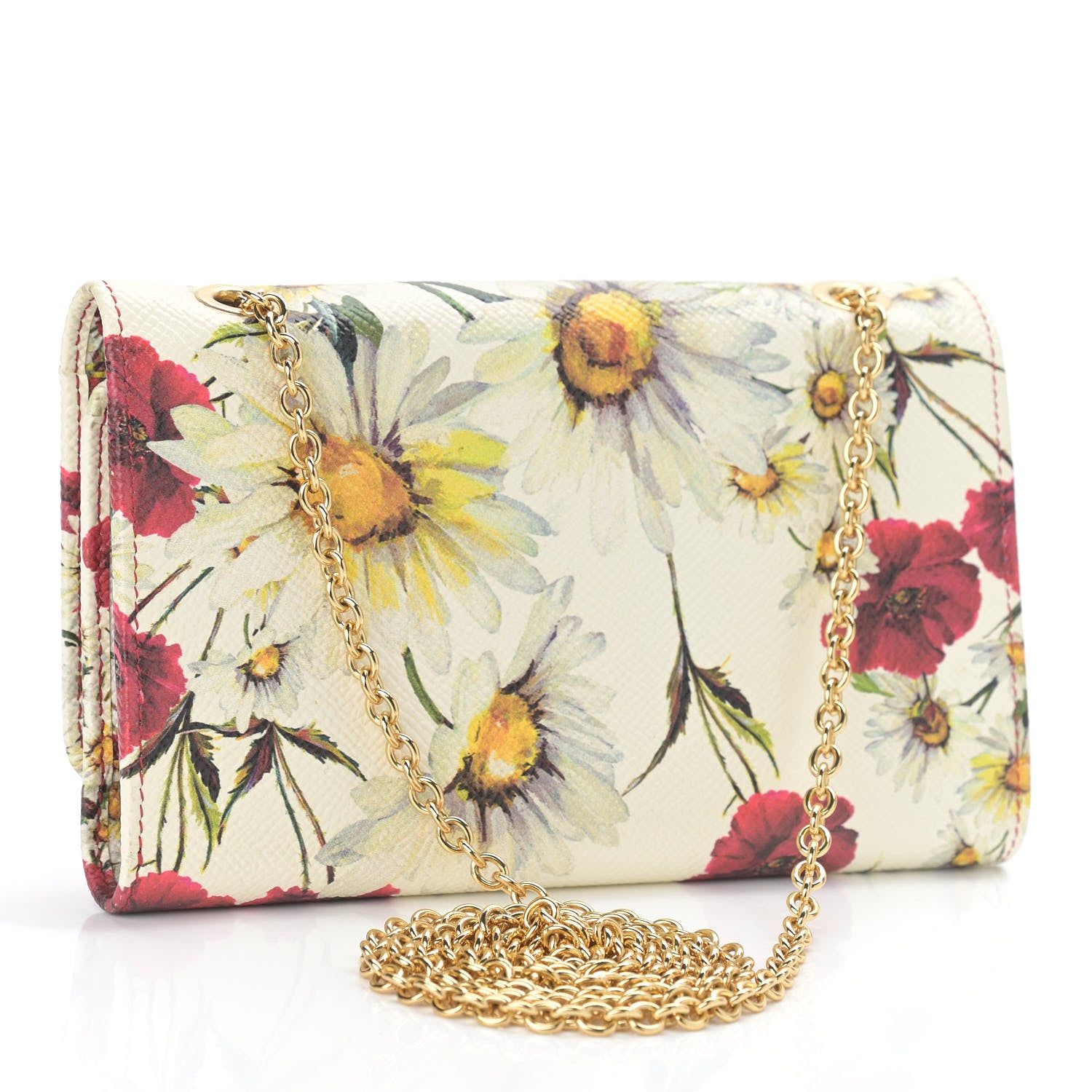 Dolce & Gabbana Dauphine Floral Print Wallet On Chain White Pink 3 of 9