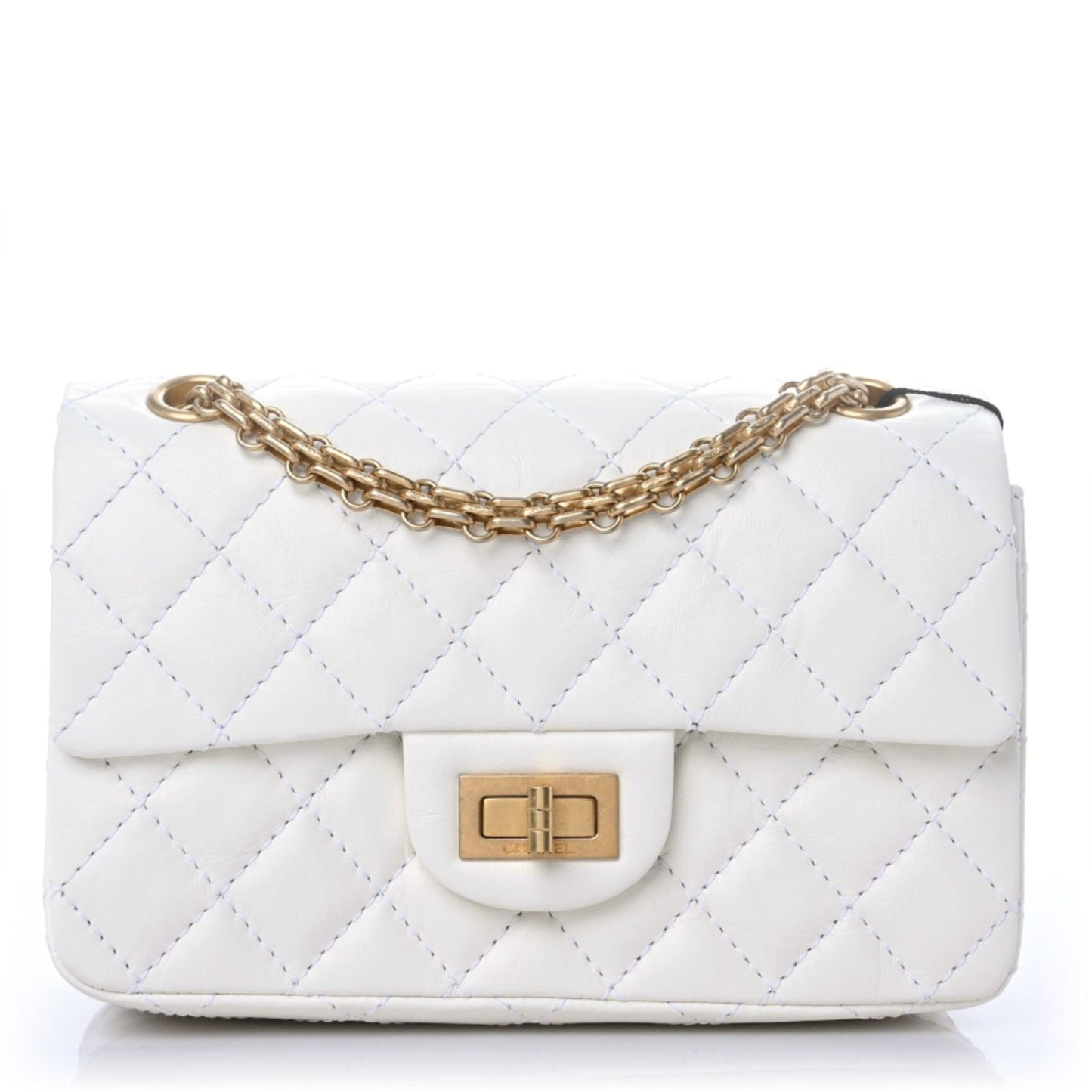 Aged Calfskin Quilted 2.55 Reissue Mini Flap White