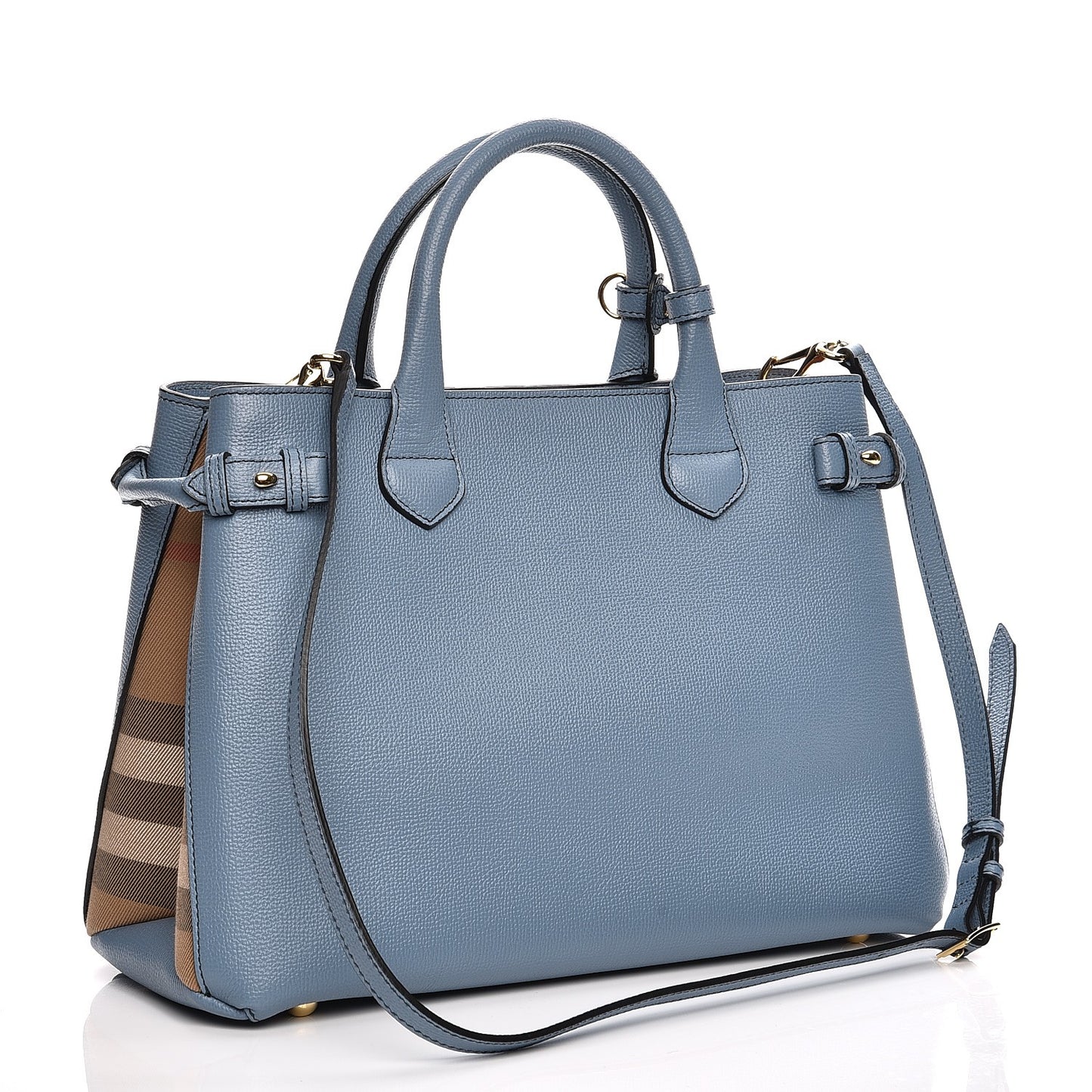 Derby Calfskin House Check Medium Banner Tote Slate Blue