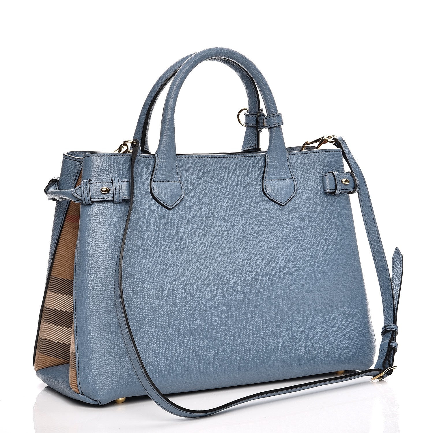Burberry Derby Calfskin House Check Medium Banner Tote Slate Blue 4 of 9