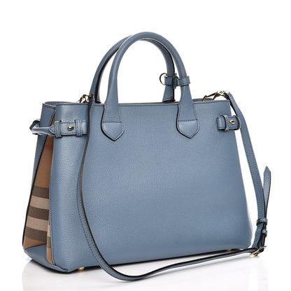 Burberry Derby Calfskin House Check Medium Banner Tote Slate Blue 4 of 9