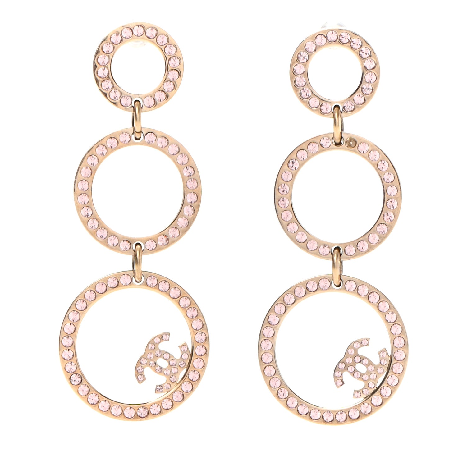 Crystal CC Hoop Drop Earrings Gold Pink