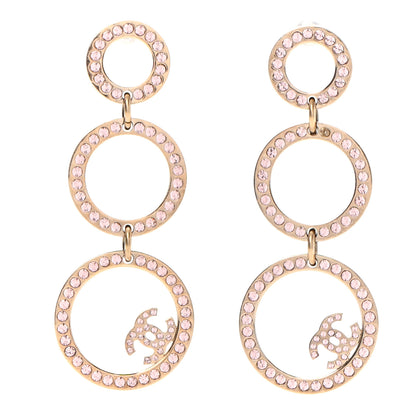 Chanel Crystal CC Hoop Drop Earrings Gold Pink 1 of 6