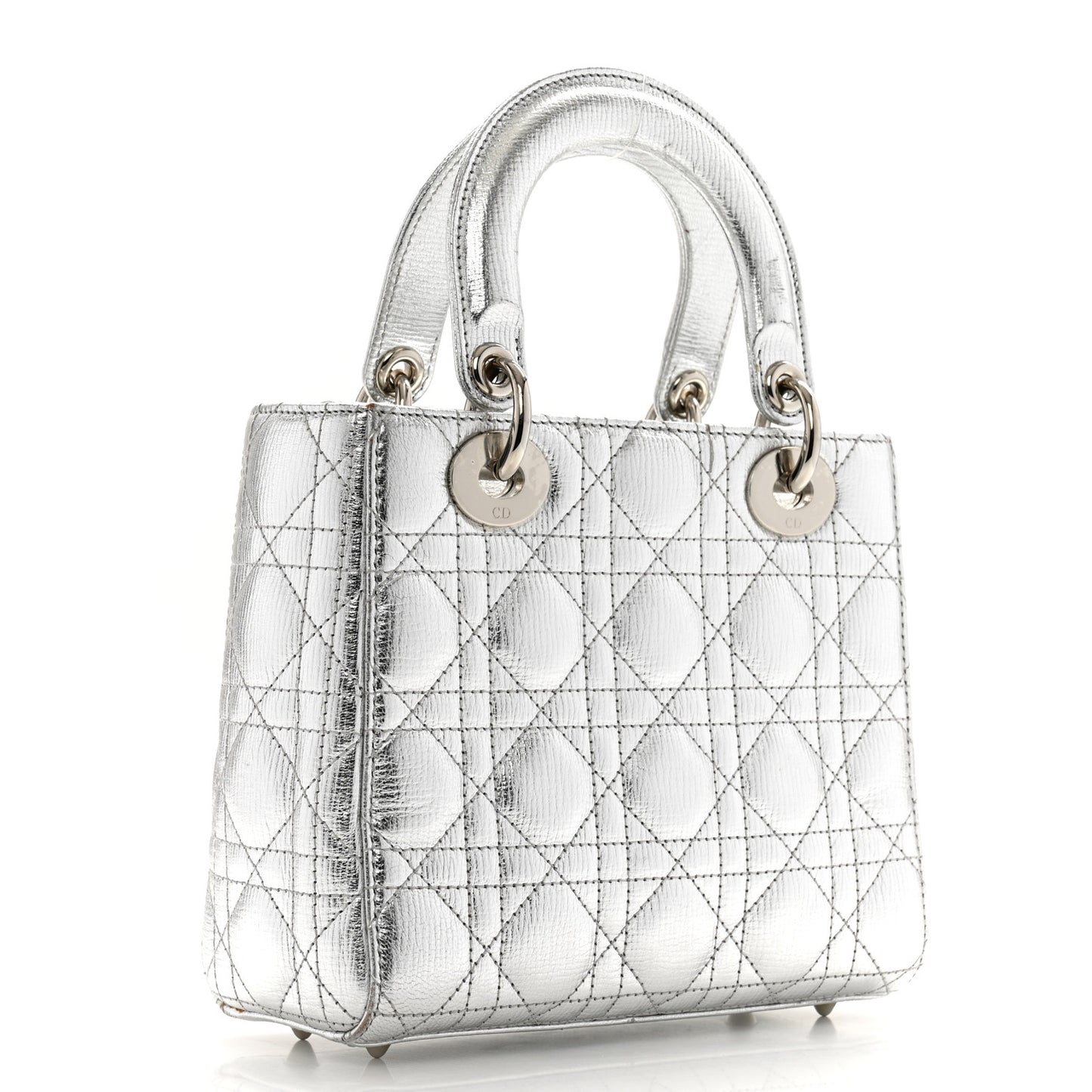 Metallic Grained Calfskin Cannage Small Lucky Badges My Lady Dior Silver