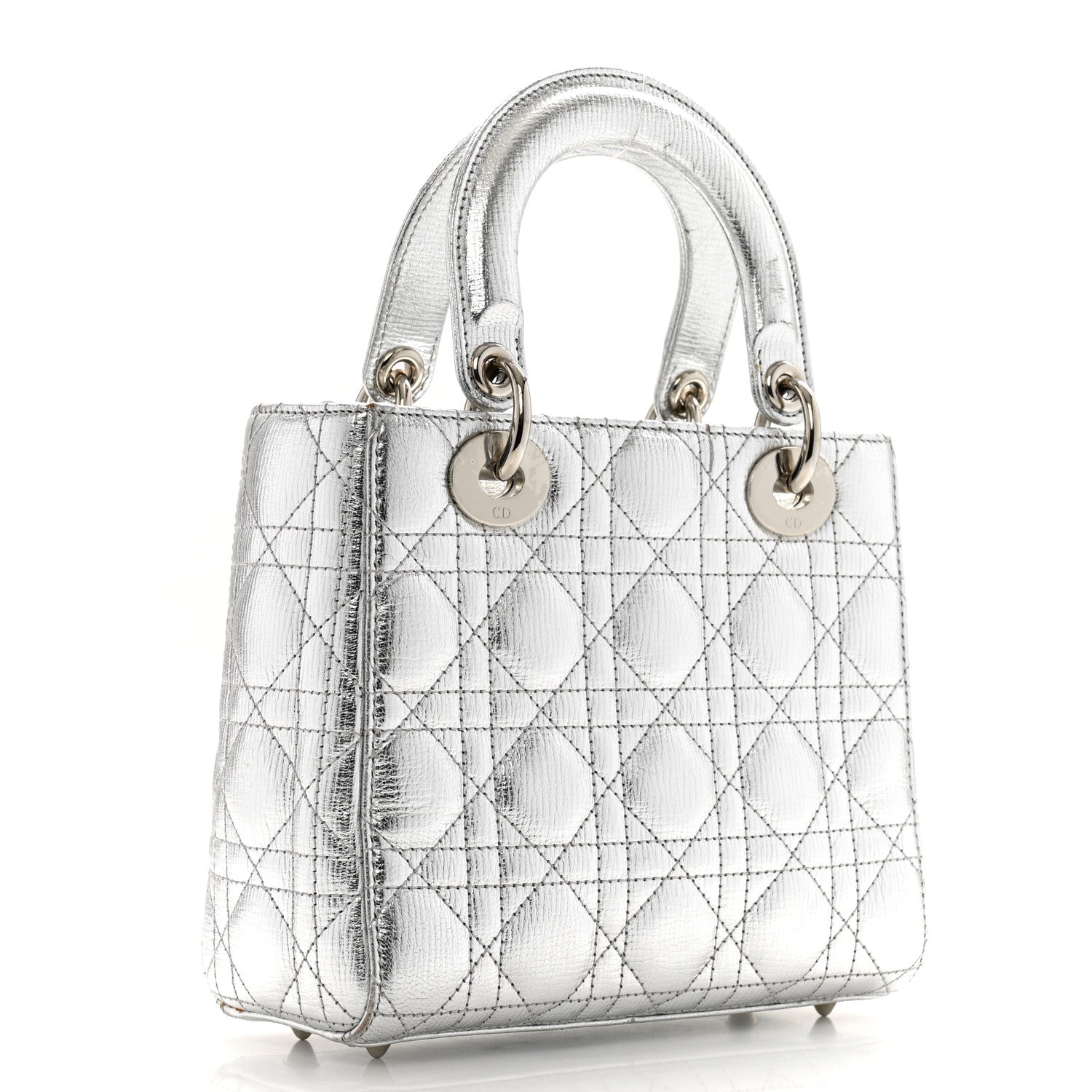 Christian Dior Metallic Grained Calfskin Cannage Small Lucky Badges My Lady Dior Silver 3 of 14