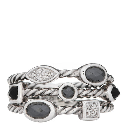 David Yurman Sterling Silver Diamond Black Onyx Hematine Confetti 3 Row Ring 54 6.75 1 of 4