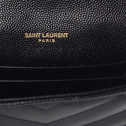 Saint Laurent Grain De Poudre Matelasse Chevron Small Monogram Envelope Wallet Black 6 of 7