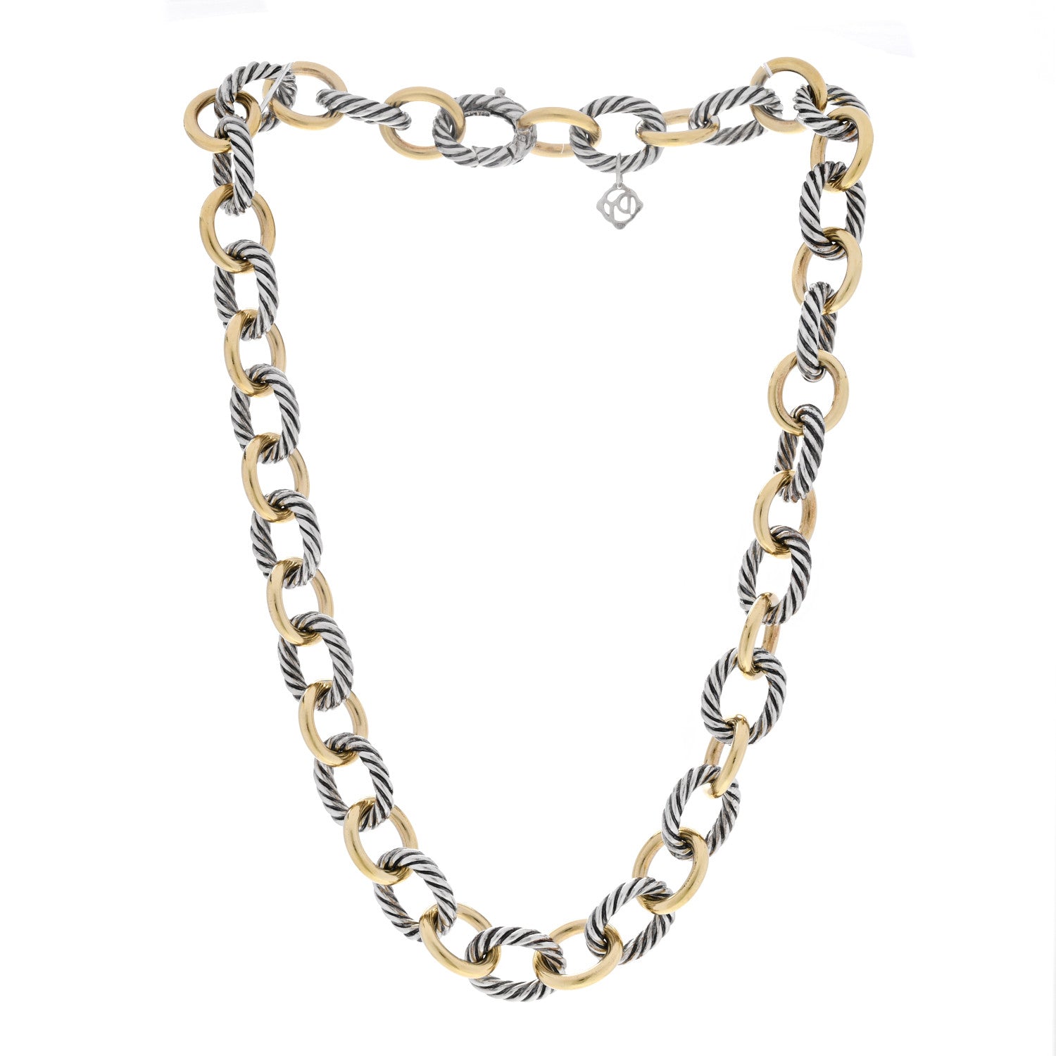 David Yurman Sterling Silver 18K Yellow Gold 12mm Large Oval Link Necklace 3 of 5